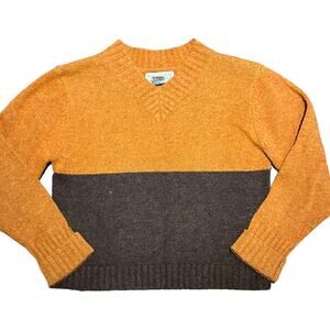Vintage Graphite Jeanswear 100% Lambswool Orange and Brown Cropped Sweater Med